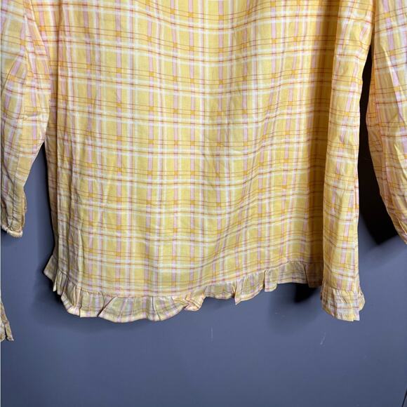 Charlie Holiday Yellow Plaid Long Sleeve Dress Ruffle Detail Size 6 - Picture 2 of 8
